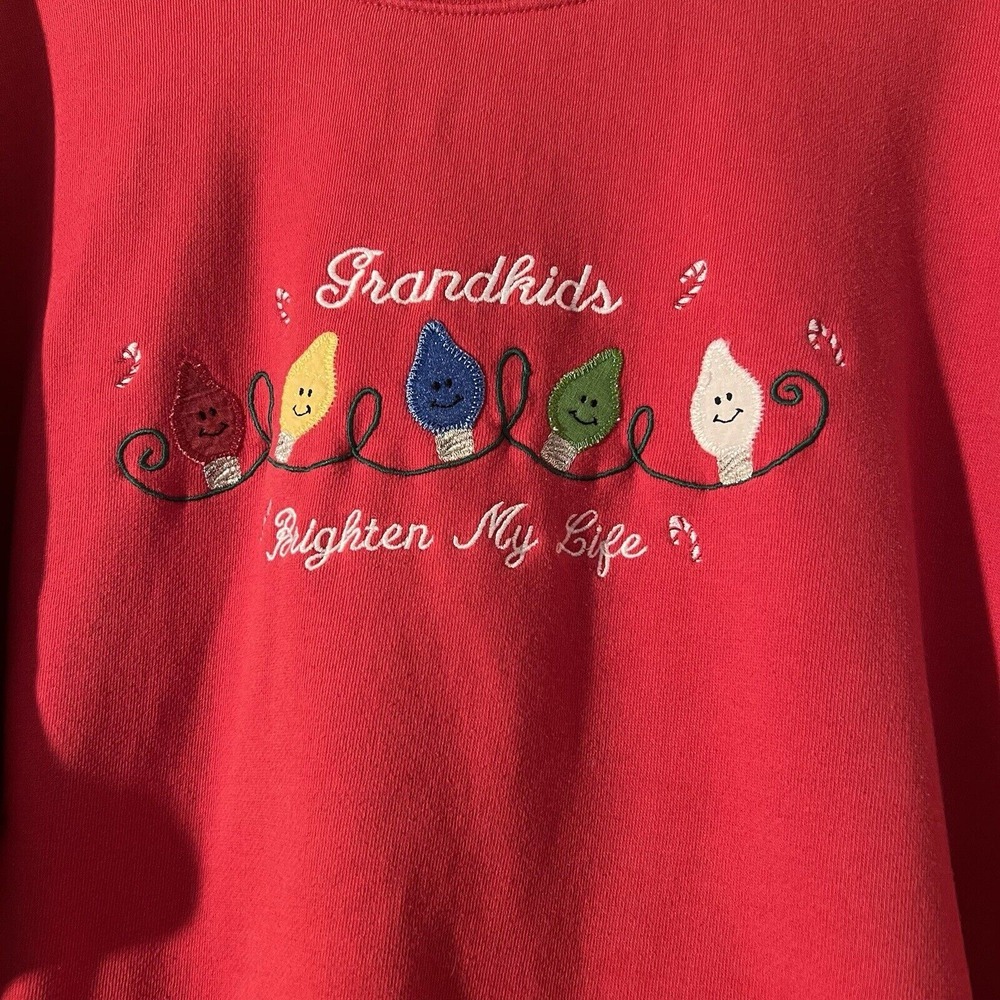 Vtg. Christmas Pullover-"Grandkids‎ Brighten My Life"-Embroidered-2XL-Red
